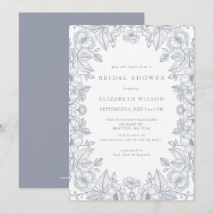 Blaue Chinoiserie-Toile-Blumen-Junggesellinnen-Abs Einladung