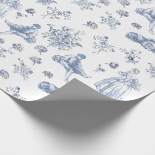 Blaue Chinoiserie-Toile-Blumenmuster ländlich Fran Geschenkpapier