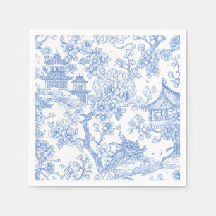 Blaue Chinoiserie-Toile-Drache Kirschblüte Serviette