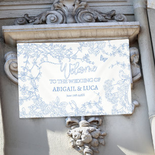 Blaue Chinoiserie-Toile-Jouy-Hochzeits-Willkommens Banner