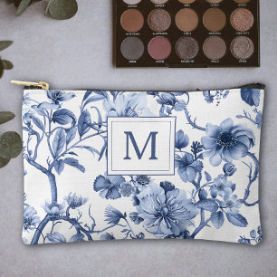 Blaue Chinoiserie-Toile-Monogramm  Zubehörtasche
