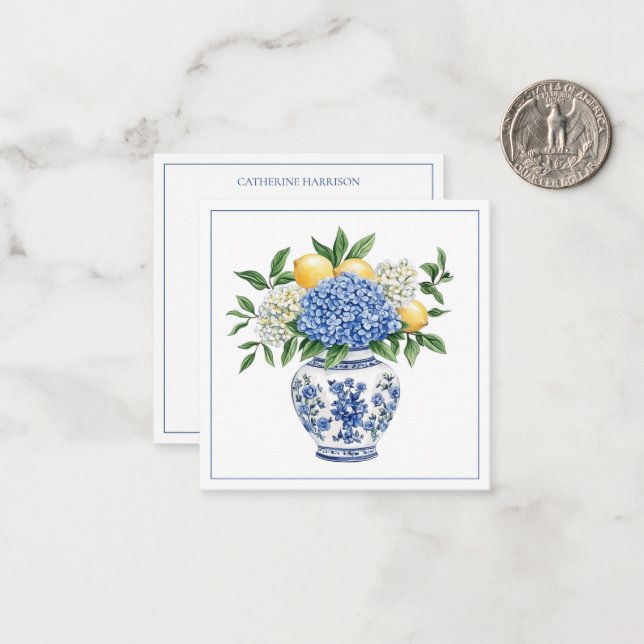 Blaue Chinoiserie Vase mit Hydrangeas Mitteilungskarte (Vorderseite/Rückseite Beispiel)