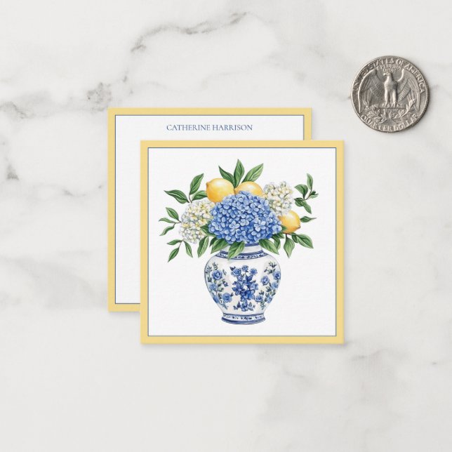 Blaue Chinoiserie Vase mit Hydrangeas Mitteilungskarte (Vorderseite/Rückseite Beispiel)