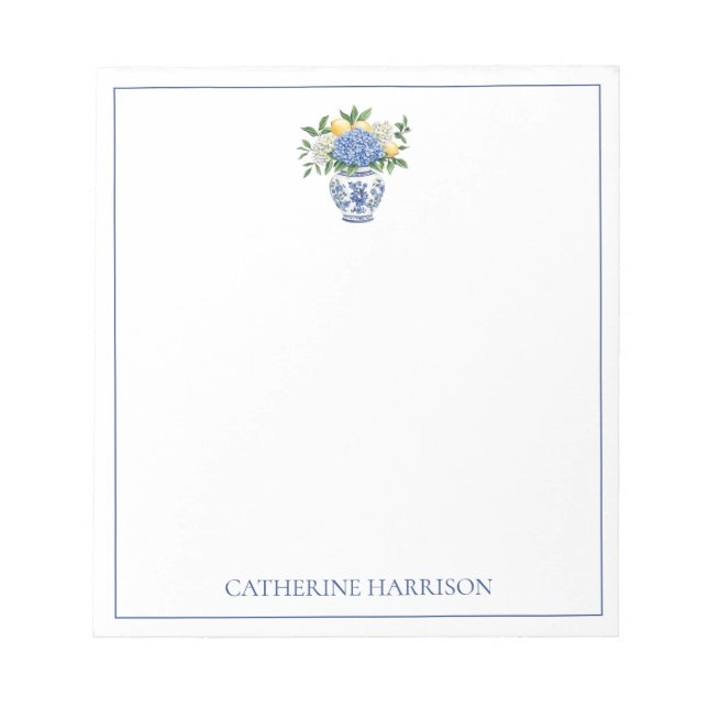 Blaue Chinoiserie Vase mit Hydrangeas Notizblock (Vorderseite)