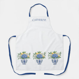 Blaue Chinoiserie Vase mit Hydrangeas Schürze