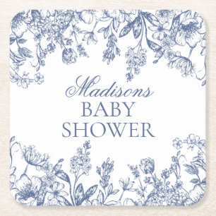 Blaue Chinoiserie Vintage Floral Baby Shower Rechteckiger Pappuntersetzer