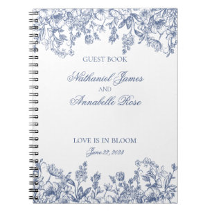 Blaue Chinoiserie Vintage Florale Hochzeitsgästebu Notizblock
