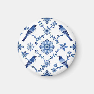 Blaue Chinoiserie-Vogel-Blumenmuster Magnet