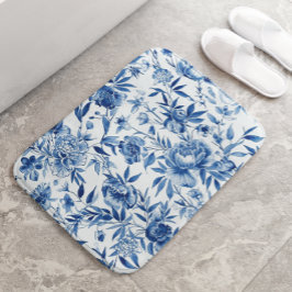 Blaue Chinoiserie-Wasserfarbe-Floral-Botanik Badematte