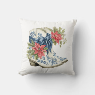 Blaue Chinoiserie-Weihnachts-Cowgirl-Stiefel-Kisse Kissen