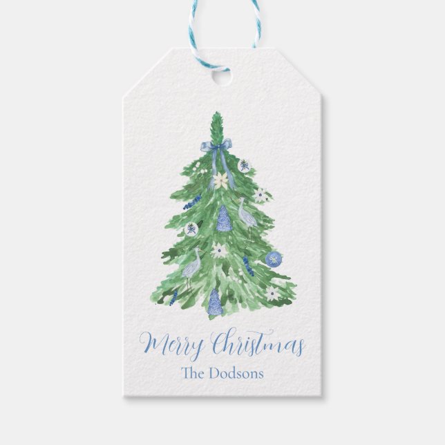 Blaue Chinoiserie-Weihnachtsgeschenkanhänger Geschenkanhänger (Vorderseite)