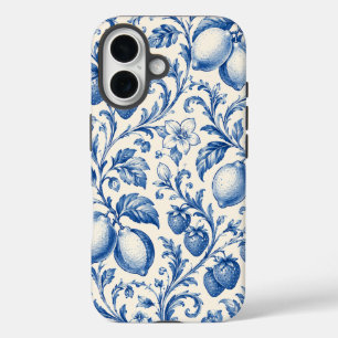 Blaue Chinoiserie-Zitronen-Erdbeeren-Handyhülle iPhone 16 Hülle