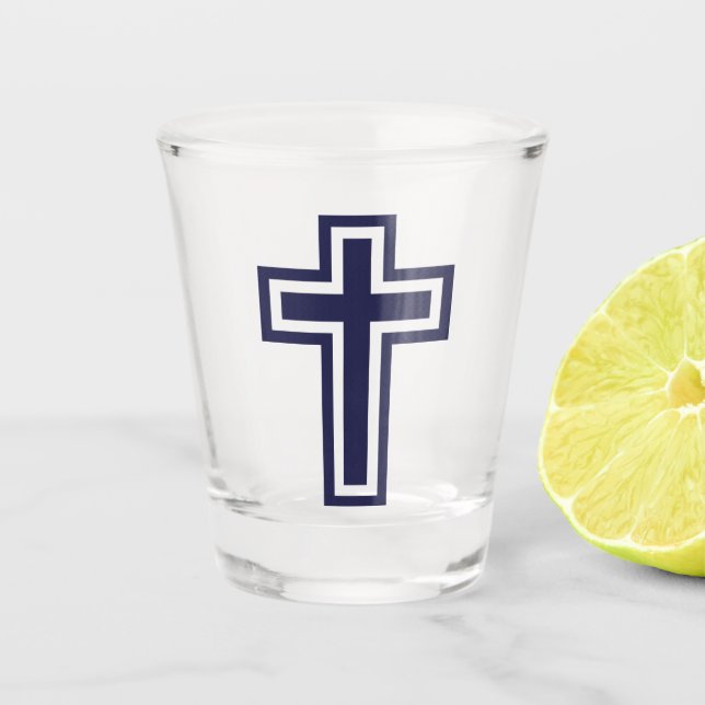 Blaue Christliche Kreuzung verschiedener Varianten Schnapsglas (Vorderseite)