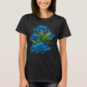 Blaue Cichliden Fisch Süßwasser Aquarium Fisch Tan T-Shirt