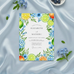 Blaue Citrus-Blütenhochzeit Einladung