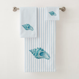 Blaue Conch-Schnecken-Schalen-Malerei Blau gestrei Badhandtuch Set
