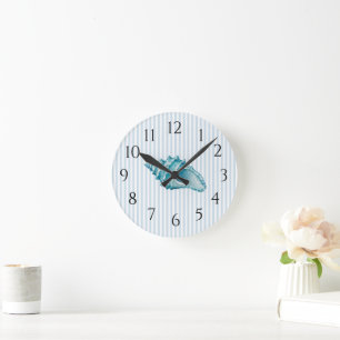 Blaue Conch-Schneckenhausschale Streifen Preppy-Kü Runde Wanduhr