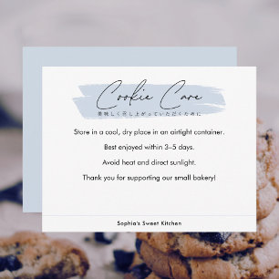 Blaue Cookie-Pflegehinweise Minimalistische Schrif Dankeskarte