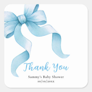 Blaue Coquette-Schleife Baby Shower Dankeschön Quadratischer Aufkleber