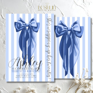 Blaue Coquette-Schleife Elegant Dreißigster Geburt Einladung