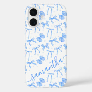 Blaue Coquette-Schleife mit individuellem Namen iPhone 16 Hülle
