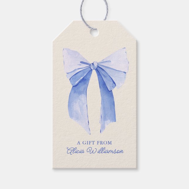 Blaue Coquette-Schleife Personalisiertes Geschenk  Geschenkanhänger (Vorderseite)