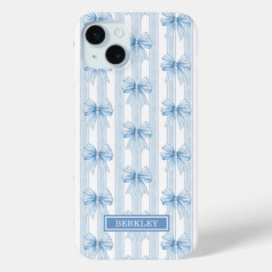 Blaue Coquette-Schleifen auf gestreiften Monogramm Case-Mate iPhone Hülle