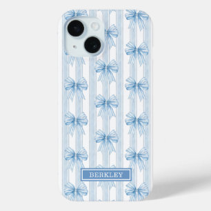 Blaue Coquette-Schleifen auf gestreifter Monogramm Case-Mate iPhone Hülle
