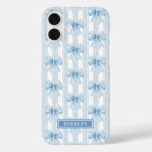 Blaue Coquette-Schleifen auf gestreifter Monogramm
