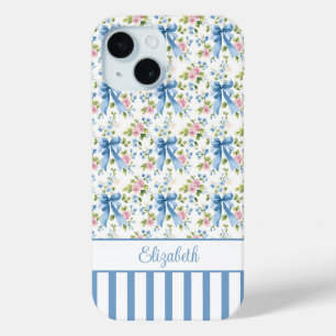 Blaue Coquette-Schleifen mit Blumen monogrammiert Case-Mate iPhone Hülle