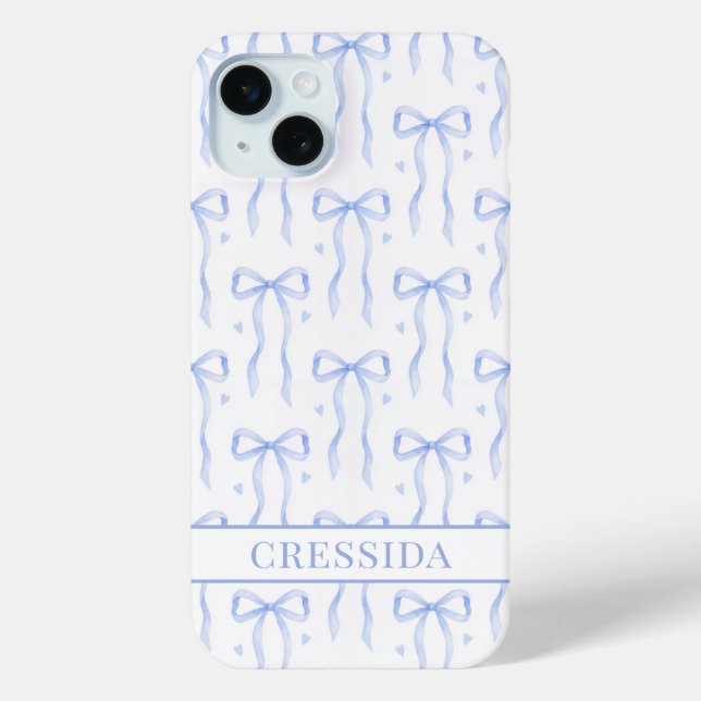Blaue Coquette-Schleifen Monogramm Case-Mate iPhone Hülle (Rückseite)