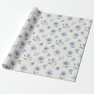 Blaue Cottagecore-Wildblumen Botanischer Druck Geschenkpapier