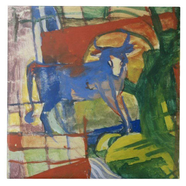 Blaue Cow, 1914 (Tempera auf Papier) Fliese (Vorderseite)