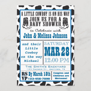 Blaue Cowboy Cowprint Babypartyeinladungen Einladung