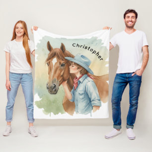 Blaue Cowboy-Kuh küsst ein Pferd Geburtstagsgesche Fleecedecke