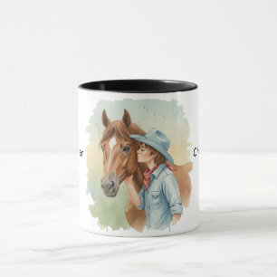 Blaue Cowboy-Kuh küsst ein Pferd Geburtstagsgesche Tasse