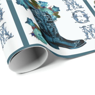 Blaue Cowboystiefel mit Blumen MOM-Geschenkpapier Geschenkpapier