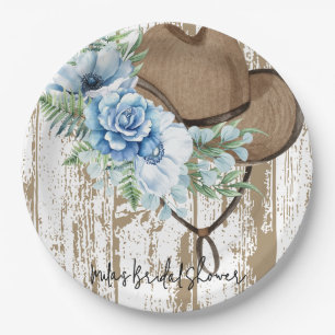 Blaue Cowgirl-Blumen-Brautparty  Pappteller