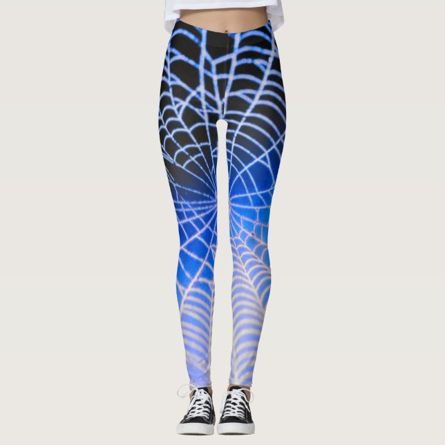 Blaue Creepy Spooky Spider Web Leggings (Vorderseite)