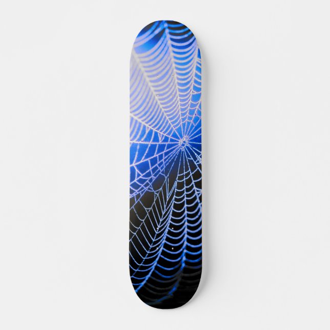 Blaue Creepy Spooky Spider Web Skateboard (Vorne)