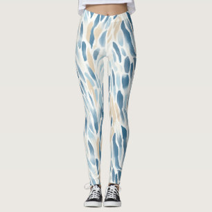 Blaue Creme Abstrakte Tierdrucke Leggings