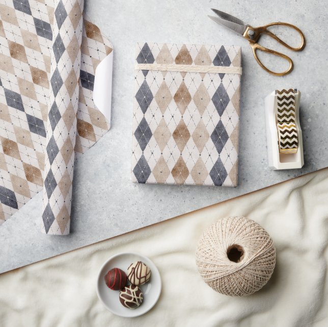 Blaue Creme Argyle Vatertag Geschenkpapier (Kunsthandwerk)