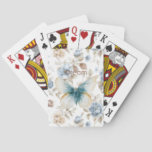 Blaue Creme Beige Braune Blumen Schmetterling Spielkarten