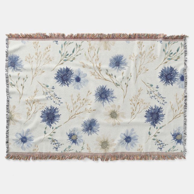 Blaue Creme Blumen Decke (Vorderseite)