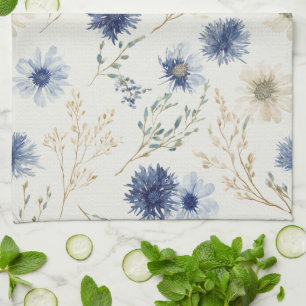 Blaue Creme-Blumen Geschirrtuch