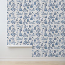 Blaue Creme-Französische-Toile-Jack-Russell-Dekora