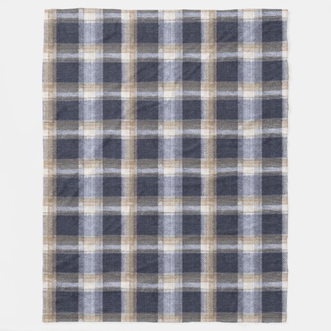 Blaue Creme Karierte Streifen Fleecedecke (Vorderseite)