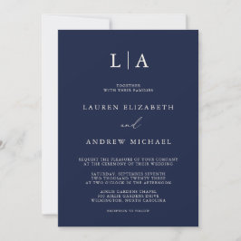 Blaue Creme Monogram Einfache Minimalistische Hoch Einladung