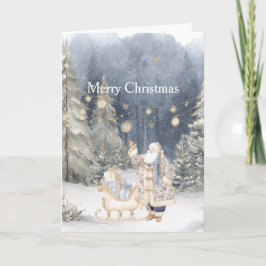 Blaue Creme Santa Schnee Weihnachtsbäume Karte