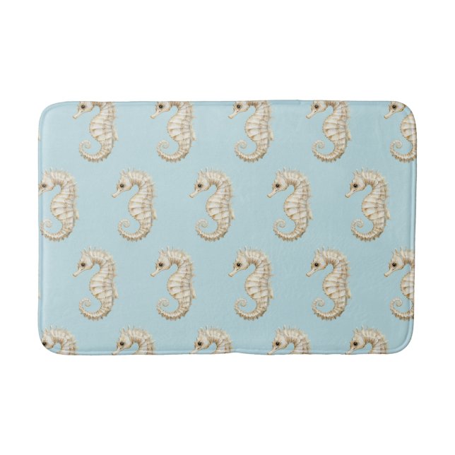 Blaue Creme Seepferdchen Ozean Braut Baby Shower Badematte (Vorderseite)
